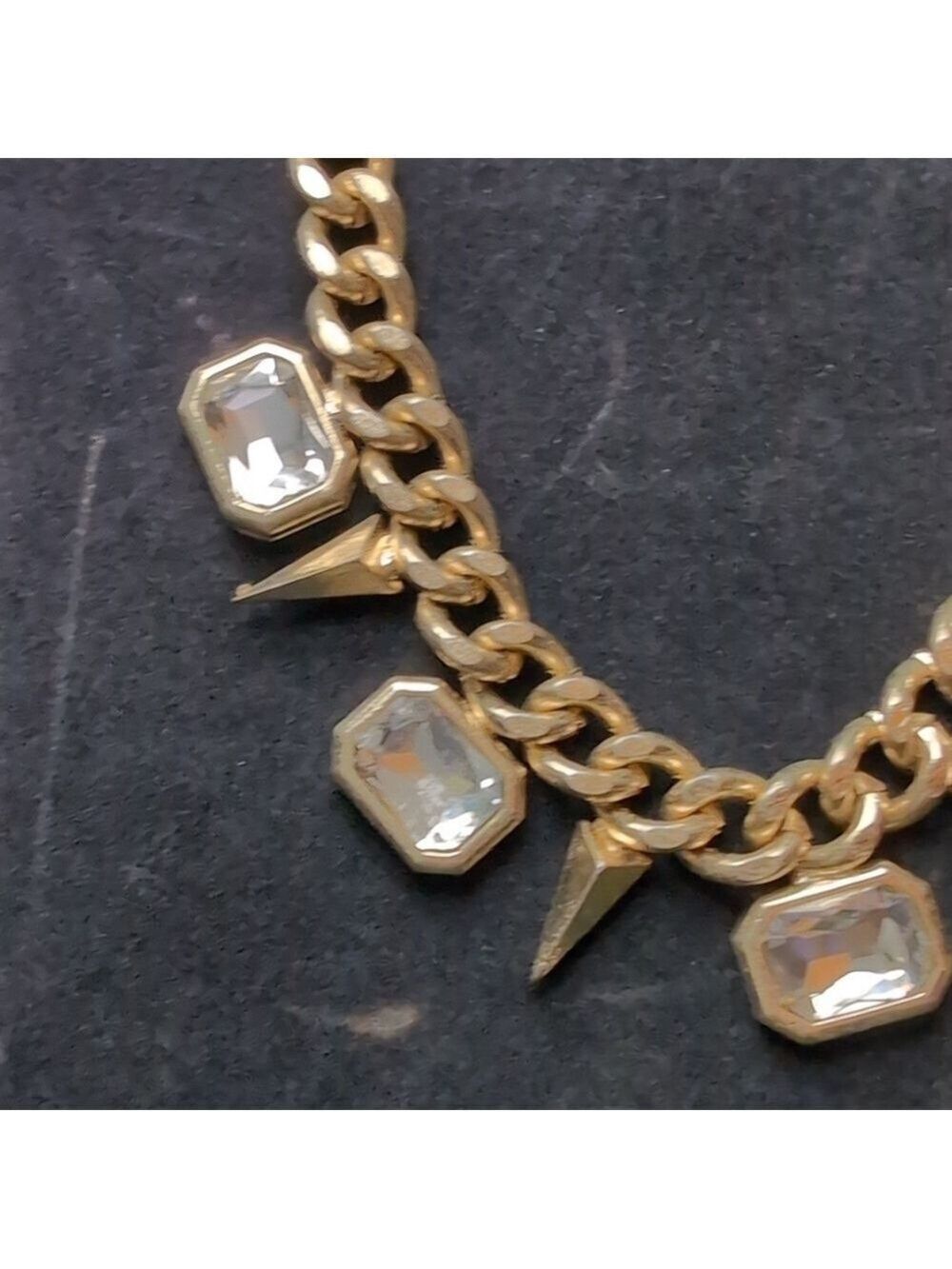Gold and Silver Necklace with Crystal Pendants - Picture 5 of 7